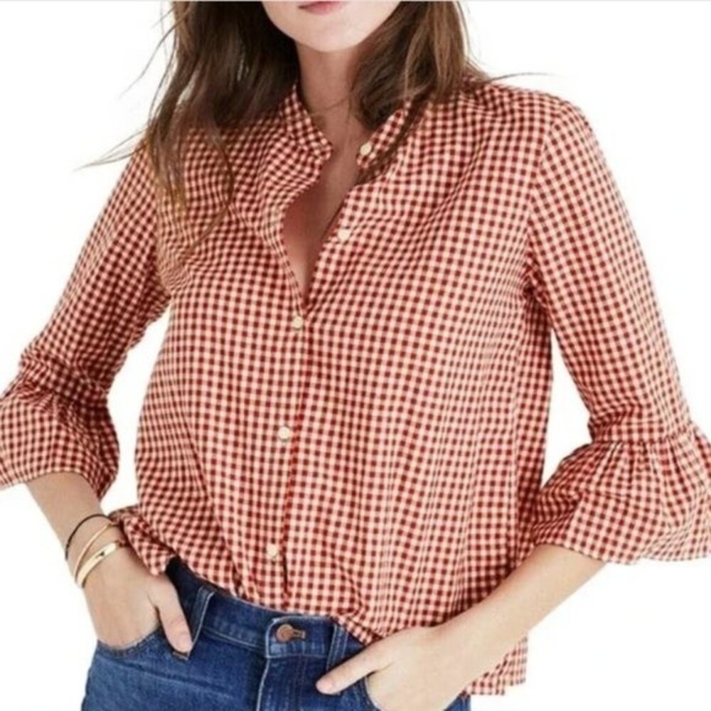 Madewell Red Gingham Button-Up Blouse